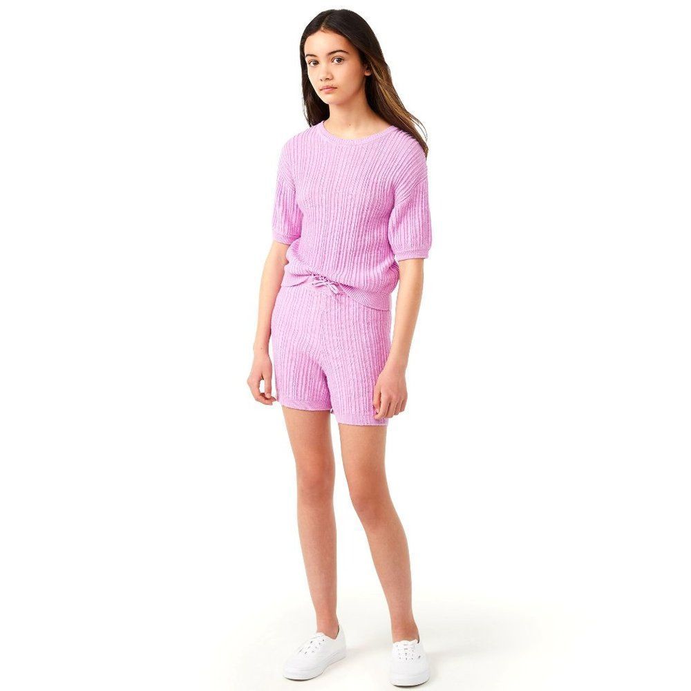 Pink  Variegated Rib Sweater T-Shirt and Shorts